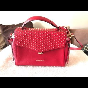 Michael Kors Red Shoulder Bag with Gold Studs